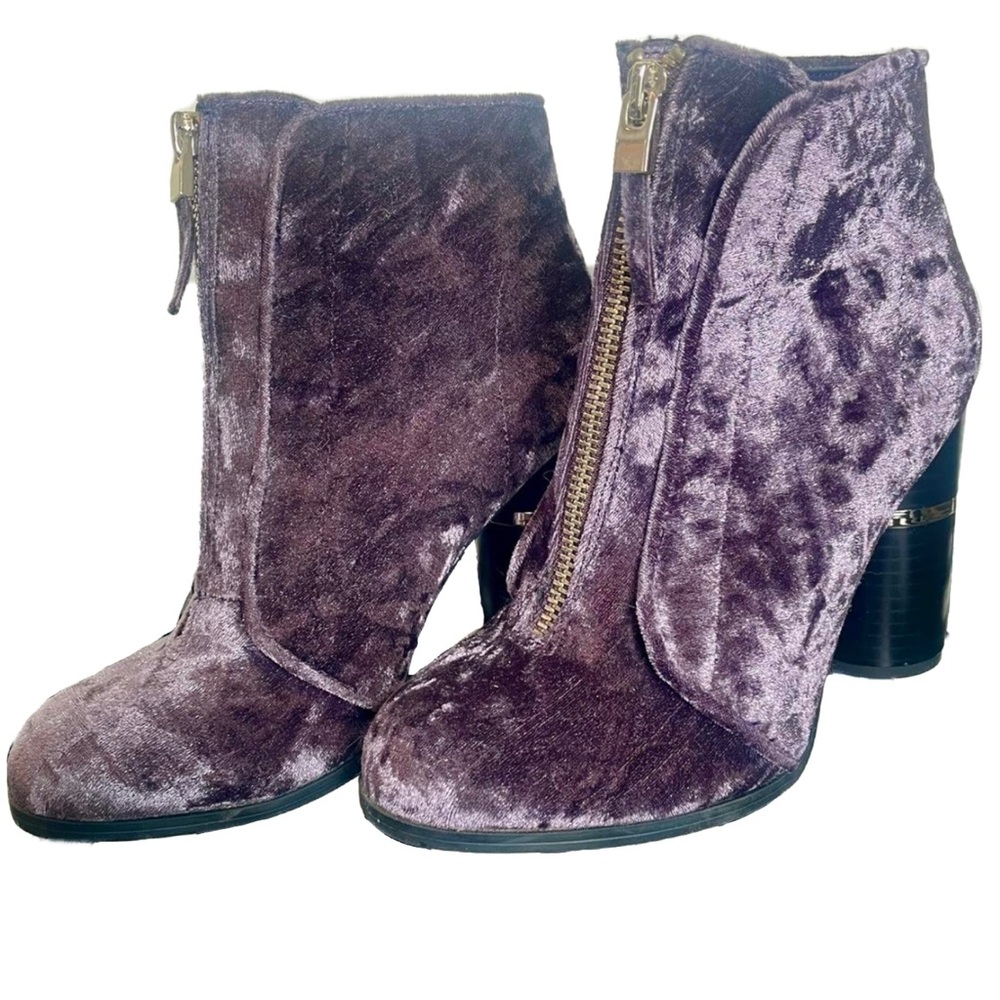 Purple crushed velvet booties